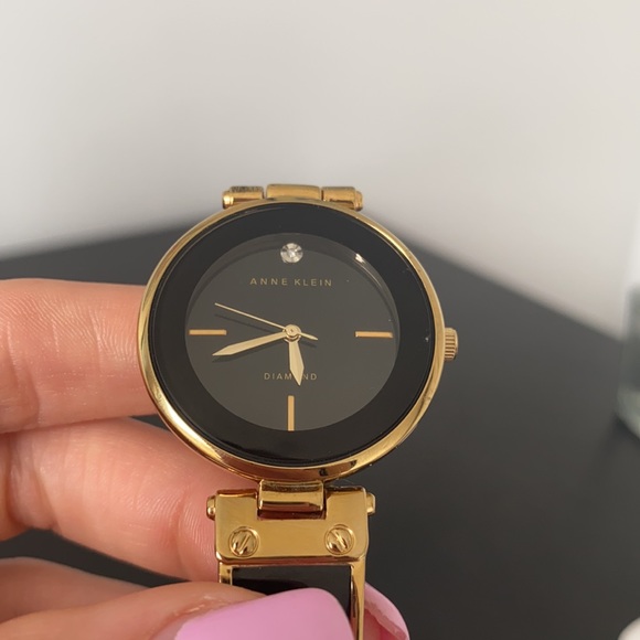 Anne Klein Women's Black and Gold Diamond Dial Bangle Watch - Picture 5 of 9